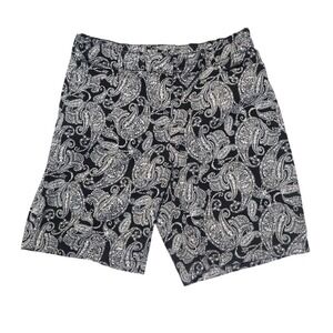Basic Editions Womens Black Paisley Chino Shorts M Stretch Bermuda Travel Preppy